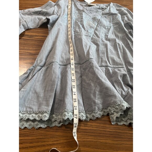 Paper Lace light blue tree quarter bell sleeved embroidered crocheted top size M - Picture 11 of 12